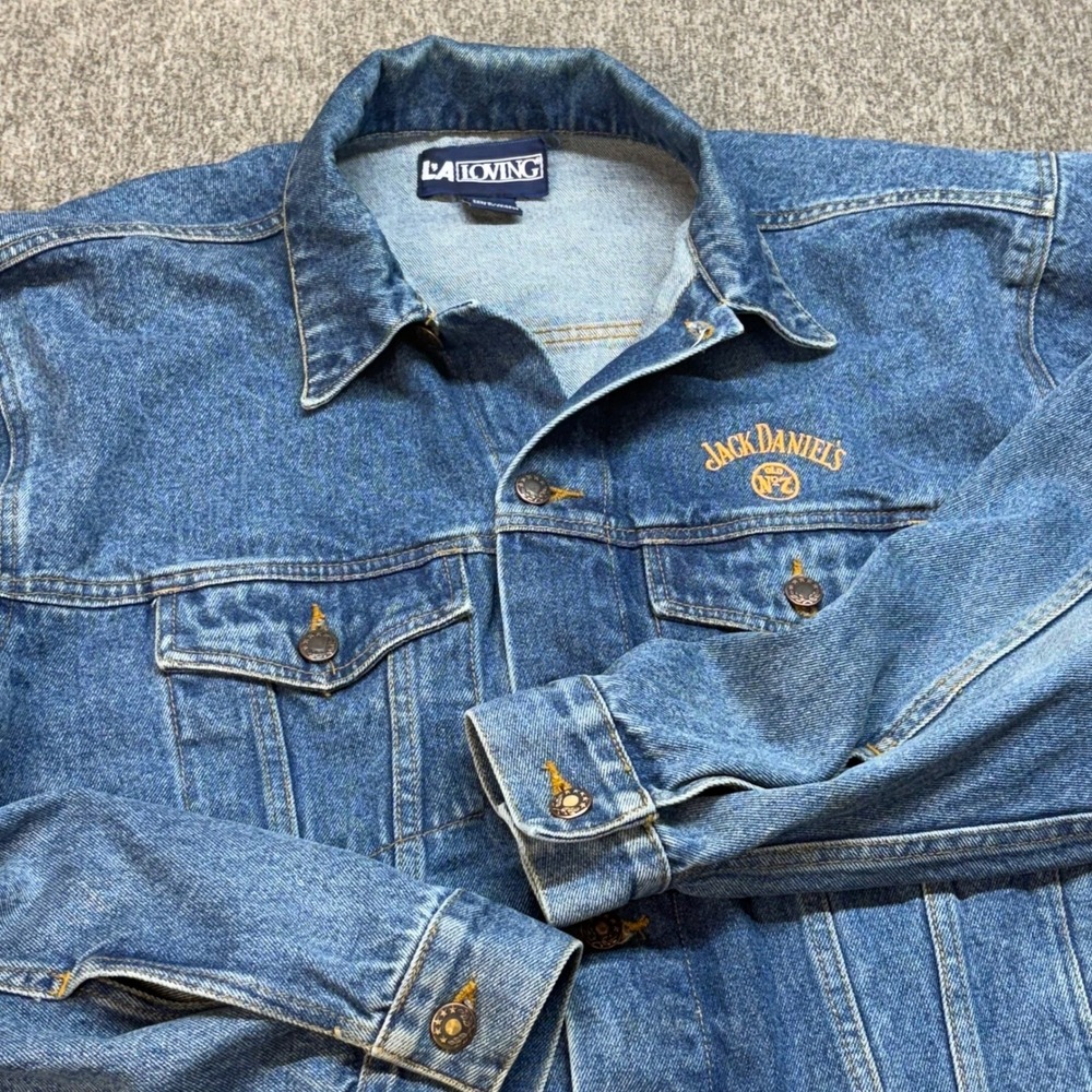 Jack Daniels L.A. Loving Denim‎ Trucker Jacket Mens Large Blue Vintage Whiskey